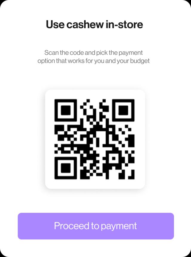 Cashew in-store QR code for installments
