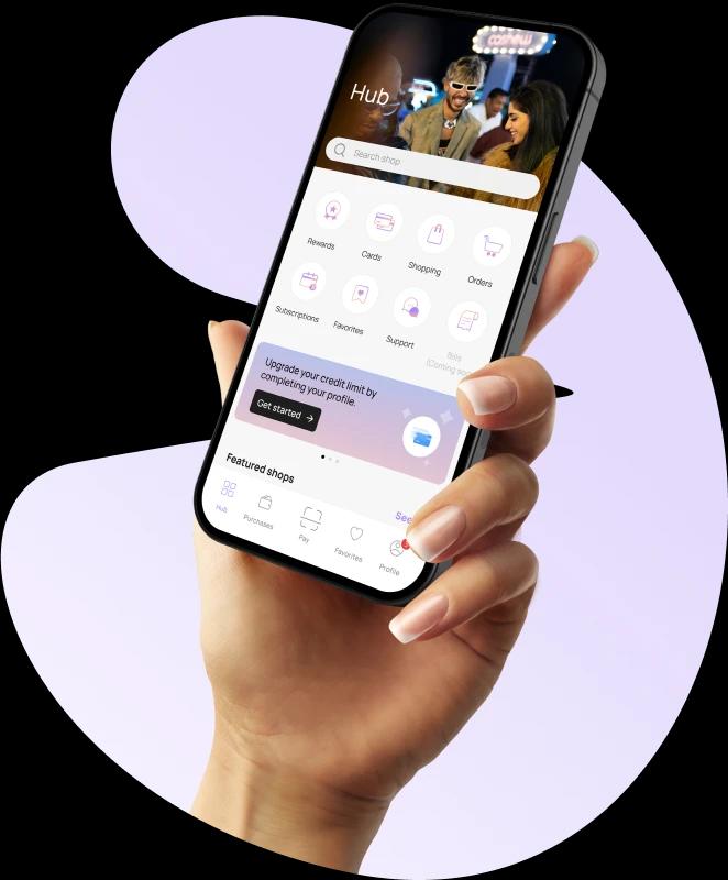 Hub screen of the cashew app